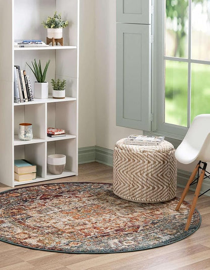 Unique Loom Isabella Collection Area Rug - Adjani (6' 1" Round, Multi/ Beige)