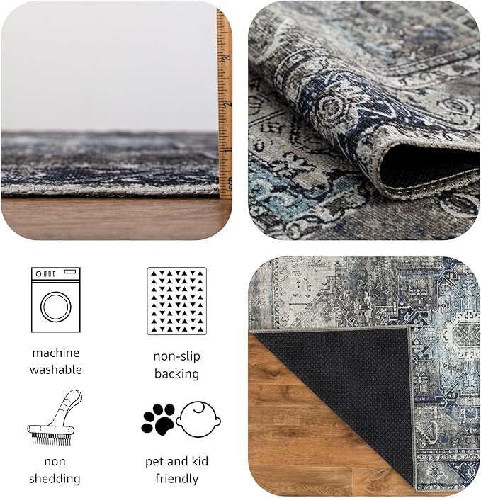 Keen Home Design 2x3 Rug - Machine Washable Entry Rug with Non-Slip Backing, Ideal for Enteryway, Kitchen, Bathroom, Laundry Room - Vintage, Easy Clean, Durable, Low Pile - (2' x 3')