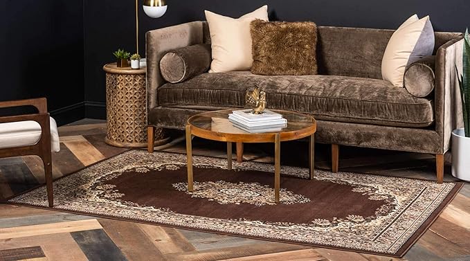 Unique Loom Reza Collection Traditional Persian Style Area Rug, 8 x 10 ft, Brown/Ivory