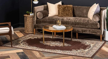 Unique Loom Reza Collection Traditional Persian Style Area Rug, 8 x 10 ft, Brown/Ivory