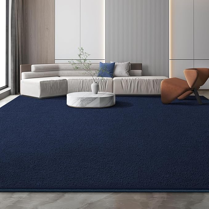 Area Rugs for Bedroom Living Room, Navy Blue 4x6 Thickened Memory Foam Washable Rugs, Modern Non-Slip Ultra Soft Minimalist Solid Indoor Carpets for Boys Girls Nursery Room Décor