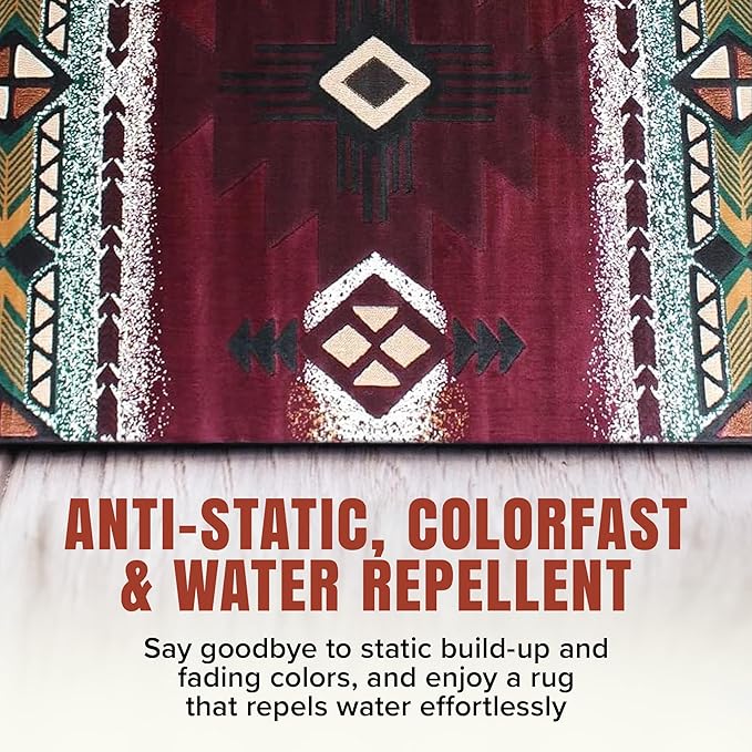 YHSF South West Native American Area Rug C318 - Easy Clean, Thick, Soft, Durable Native Tribal American Indian Inspired Rug for Bedroom/Living Room and More - Burgundy, 2 ft 4 in x 10 ft 11 in