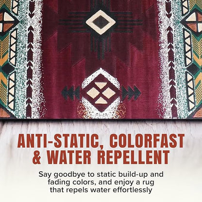 YHSF South West Native American Area Rug C318 - Easy Clean, Thick, Soft, Durable Native Tribal American Indian Inspired Rug for Bedroom/Living Room and More - Burgundy, 2 ft 4 in x 10 ft 11 in