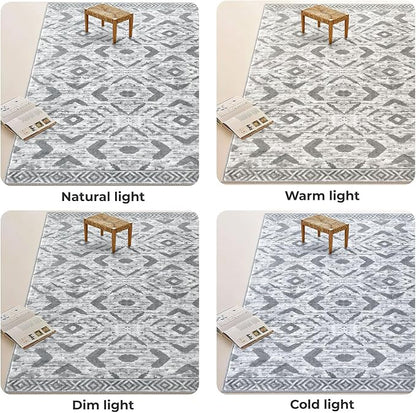 KILOCOCO Hallway Runner Rug 2.6'x14' Washable Printed Moroccan Runner Rugs Non Slip Entryway Rugs Soft Indoor Long Floor Rug for Bedroom Kitchen Living Room Geometric Boho Carpet Runners, Grey White