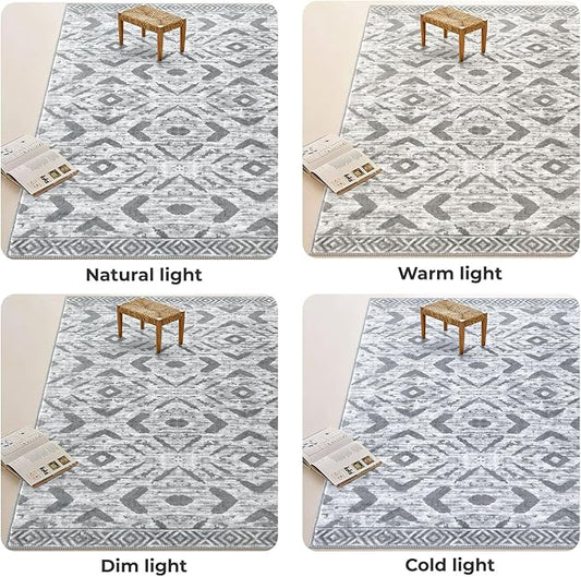KILOCOCO Hallway Runner Rug 2'x8' Runners for Hallways Washable Runner Rug Non Slip Laundry Room Rugs Low-Pile Runners for Bedroom Kitchen Living Room Boho Rugs, Grey White