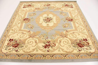Unique Loom Versailles Collection Traditional Classic Floral Motif Area Rug (6' 0 x 6' 0 Square, Slate Blue/ Ivory)