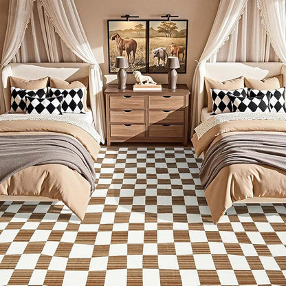 jinchan 8x10 Brown Checkered Area Rugs for Kids Room - Machine Washable Rug Modern Neutral Geometric Lattice Soft Non-Slip Carpet for Nursery Playroom Classroom Living Room Bedroom Dining Room
