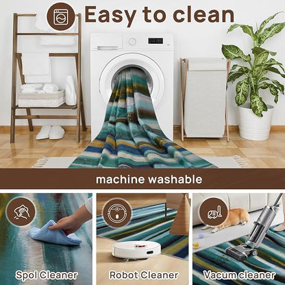 Abstract 5x7 Area Rug, Modern Stripe Pattern Teal Rugs for Living Room, Washable Soft Large Non-Slip Floor Carpet for Dining Room Office Bedroom - Teal/Multi