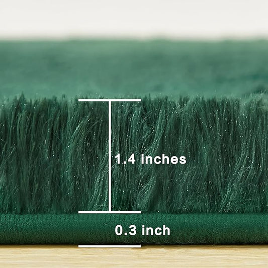 Andency Emerald Green Soft Area Rugs for Living Room Bedroom, 3x5 Non-Slip Fluffy Shag Carpet, Indoor Floor Fuzzy Shaggy Living Room Plush Rug for Kids Dorm Nursery Home Decor Aesthetic