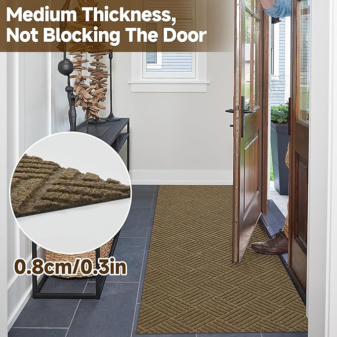 jxgzyy Door Mat, 3'11" x 2'8" Non Slip Carpet Runner, Dirt Trapper Indoor/Outdoor Floor Mats for Patio, Front Door, Garage, Front Back Door, Entryway, Waterproof, Brown