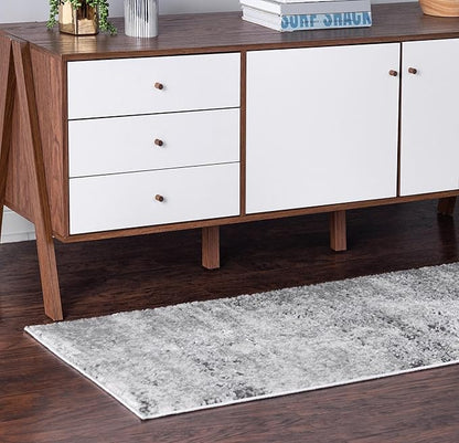 Rugs.com Leipzig Collection Rug – 8 Ft Runner Gray Low-Pile Rug Perfect for Hallways, Entryways