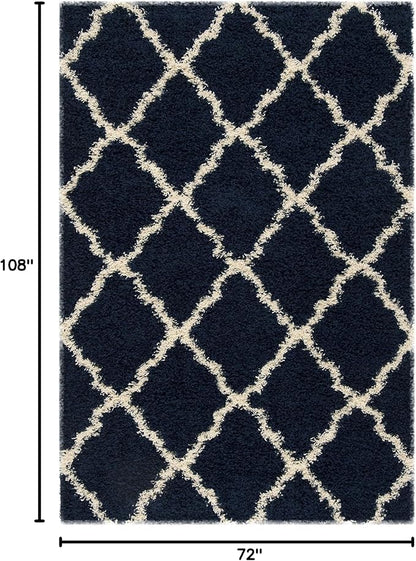 SAFAVIEH Dallas Shag Collection Area Rug - 6' x 9', Navy & Ivory, Trellis Design, Non-Shedding & Easy Care, 1.5-inch Thick Ideal for High Traffic Areas in Living Room, Bedroom (SGD257N)