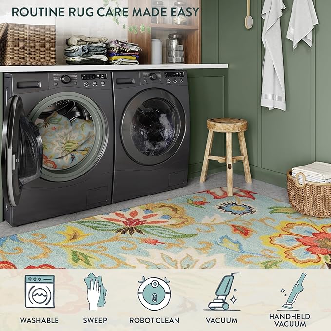 Lahome Collection Modern Floral Area Rug - 4x6 Large Entryway Non-Slip Washable Rug Accent Distressed Colorful Vintage Throw Rugs Floor Carpet for Living Room Bedrooms Rug Decor (4’X 6’, Paisley)