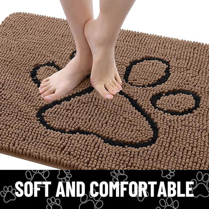 Smiry Dog Door Mat for Muddy Paws, Absorbent Dirt Trapper Non Slip Quick Dry Washable Chenille Mat for Mud Dogs, Entry Rug for Indoor and Outdoor (36x24 Inches, Coffee and Black)