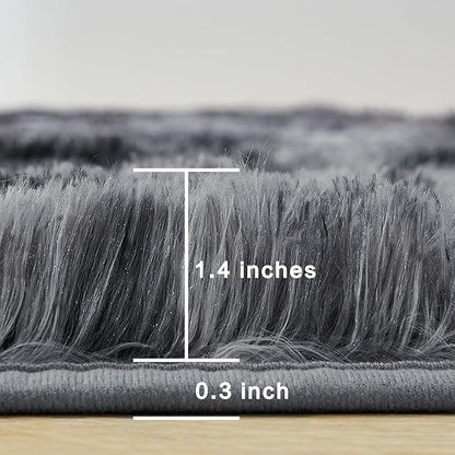 Andency Soft Area Rugs for Living Room Bedroom, 5x8 Fluffy Shaggy Bedside Rug, Non-Slip Large Shag Fuzzy Plush Carpets for Bedroom Kids Dorm Nursery Home Decor Aesthetic, Tie-Dyed Dark Grey