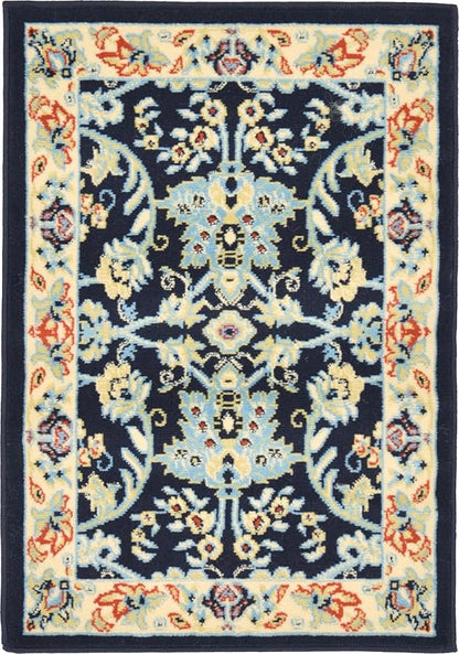 Rugs.com Yasmin Collection Rug – 2' x 3' Navy Blue Medium Rug Perfect for Entryways, Kitchens, Breakfast Nooks, Accent Pieces