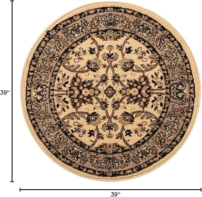 Unique Loom Sialk Hill Collection Area Rug - Washington (3' 3" Round Ivory/Black)