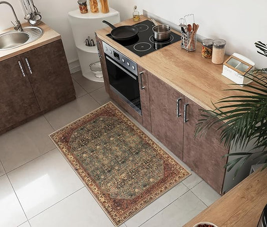 Keen Home Design 2x3 Rug - Machine Washable Entry Rug with Non-Slip Backing, Ideal for Enteryway, Kitchen, Bathroom, Laundry Room - Vintage, Easy Clean, Durable, Low Pile Rug - (2' x 3')