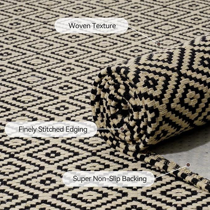 Hallway Runner Rug 3x5, Washable Kitchen Runners Non Slip, Ultra Thin Entryway Floor Mat Fit Under Door, Soft Low Pile Cotton Boho Carpet for Laundry Outdoor Bedroom