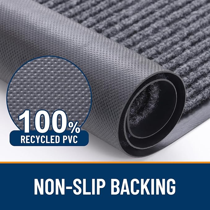 OLANLY Front Door Mat Indoor Outdoor Entrance, Waterproof Heavy Duty Doormat, Fade Resistant, Low Profile, Easy Clean Patio Porch Welcome Floor Mats for Entry, 59x40, Grey