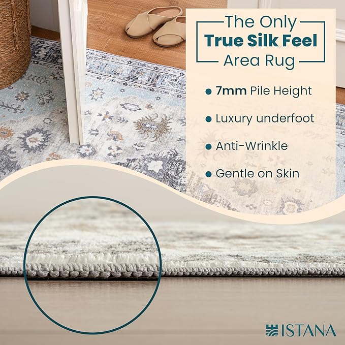 Istana 8x10 Area Rug - Blue 8x10 Rugs for Living Room - Foldable Rugs for Bedroom - Stain Resistant Washable Rug - Eco-Friendly Area Rugs - Easy to Clean Living Room Rug