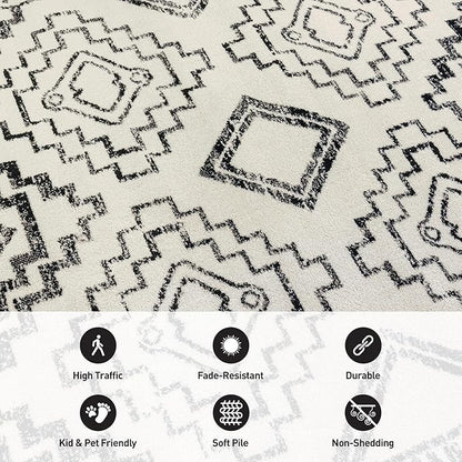 Rugshop Cream and Black Southwestern Tribal Area Rug – Boho Geometric Diamond Pattern Carpet for Living Room, Bedroom, or Entryway – Soft Modern Rustic Floor Décor 2' x 3' Cream