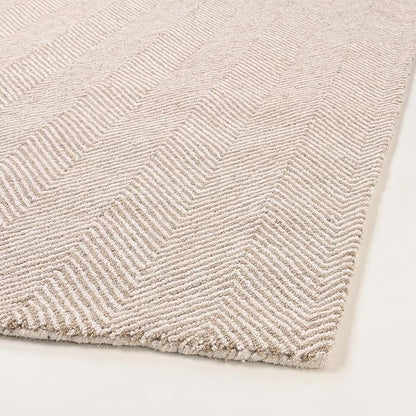 Modern Herringbone Chevron Collection Handcrafted Wool Area Rug - Durable, Zigzag Pattern, for High Traffic, Contemporary Design for Living Room, Bedroom, Dining Room Decor (Sand Beige, 2' x 3')