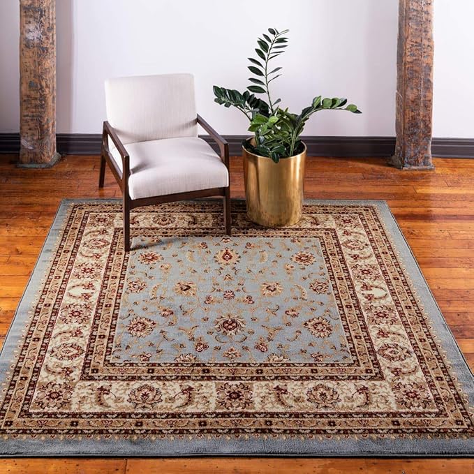 Unique Loom Voyage Collection Traditional Oriental Classic Intricate Design Area Rug (6' 0 x 6' 0 Square, Light Blue/Gold)