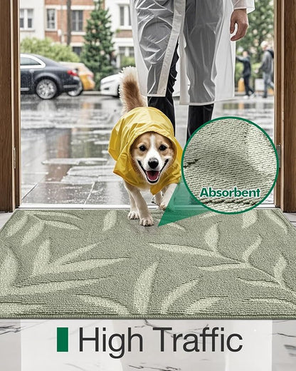 LUMI Front Door Mat Indoor Entrance 32"x48", Low Profile Welcome Mat, Non-Slip Washable Doormat with Rubber Backing for Entrance, Patio, Garage, Green
