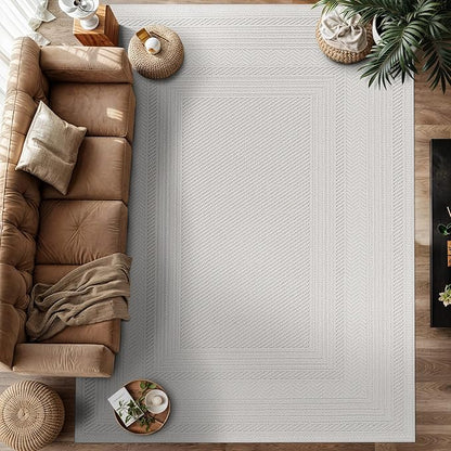 Micro Loop Indoor Rug White 8x10 Boho Geometric Neutral Area Rugs for Living Room Soft Luxury Modern Low and High Pile Durable Stain Resistant Non-Shedding Indoor Area Carpet 8 x 10