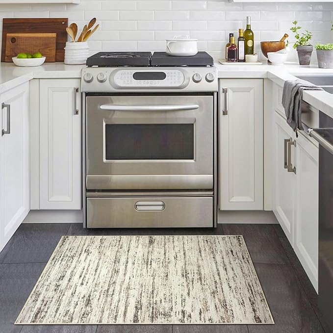 Modern Abstract Entryway Rug Indoor 2x3 Washable Rug Non-Slip Soft Small Area Rug Beige Kitchen Mats Thin Print Faux Wool Floor Carpet Throw Rugs for Entrance Bedroom Office Home Decor