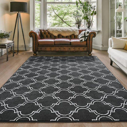 Amearea Fluffy Indoor Trellis Rug, Soft Moroccan Home Rugs for Bedroom, Shag Modern Area Rug for Living Room Kids Room Nursery, Indoor Easy Clean Low Pile Rug Carpet, Dark Grey 4x6 Feet