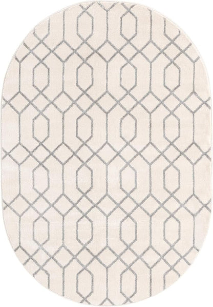 Unique Loom Glam Collection Area Rug - Trellis (4' 1" x 6' 1" Oval, White Silver/ Silver)