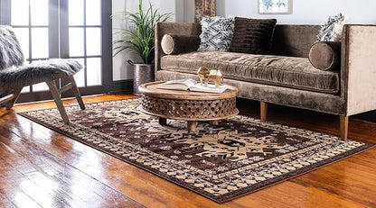 Unique Loom Taftan Collection Border Geometric Tribal Inspired Design Area Rug (8' 0 x 10' 0 Rectangular, Brown/ Tan)