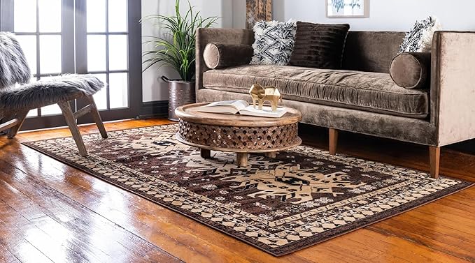 Unique Loom Taftan Collection Border Geometric Tribal Inspired Design Area Rug (9' 10 x 13' 0 Rectangular, Brown/ Tan)