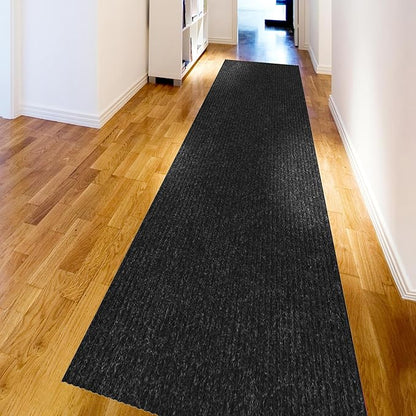 Ottomanson 2' x 27' Hallway Runner with Scraper Pile Extra Durable Non-Slip Rug Mat for Indoor & Outdoor Use - Ideal for Kitchen, Entryway, Patio & Garage - High-Traffic Carpet, Black
