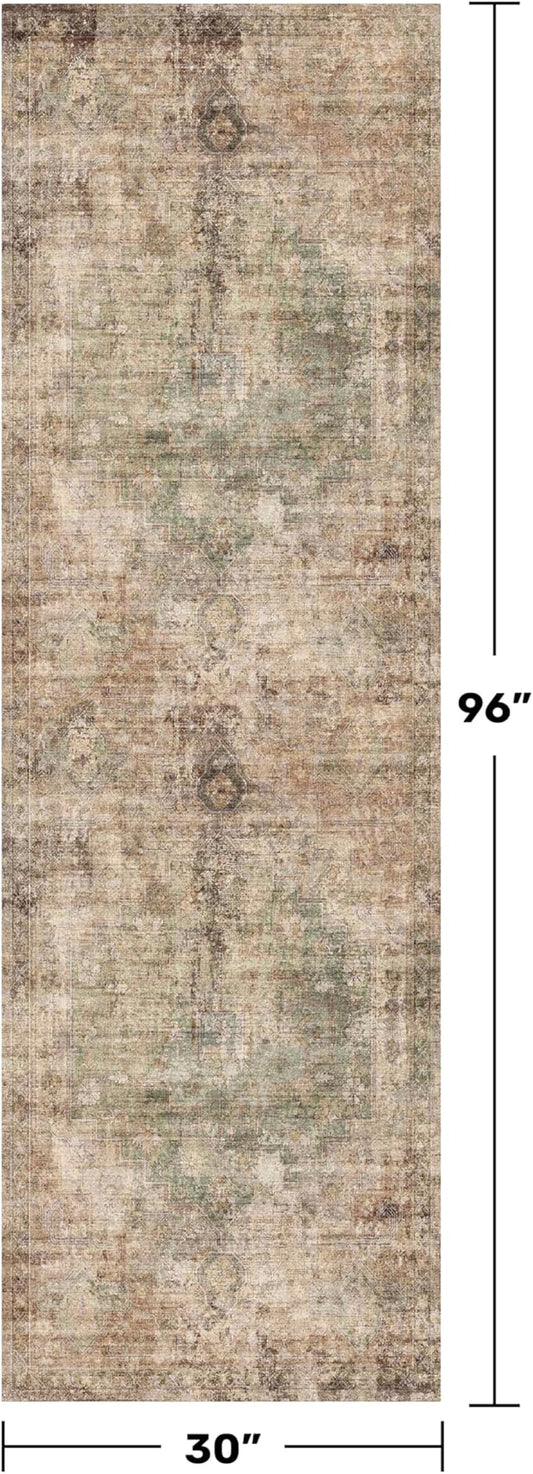 Vintage 2'6"x8' Wide Non Slip Runner Rugs for Hallway, Stain Resistant Washable Farmhouse Kitchen Rugs with Rubber Backing, Indoor Floor Mats for Entryway, Neutral Dark Medallion Abstract Décor