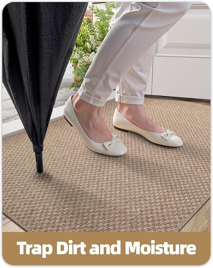 Color&Geometry Oversized Door Mat Non Slip Rubber Backed, 48"x72" Front Door Mat Indoor Outdoor Rug, Dirt Trapper Doormat, Heavy Duty Front Door Rugs, Khaki (Rolled-up NO Creases)