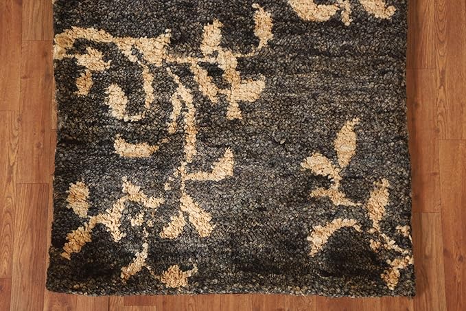 Rug Source Modern Collection Size 3x5 Abstract Area Rug, Hand-Knotted/Hand-Woven Black Floral/Nature Print Rug, Oriental Jute Carpet for Foyer, Entryway, Hallway