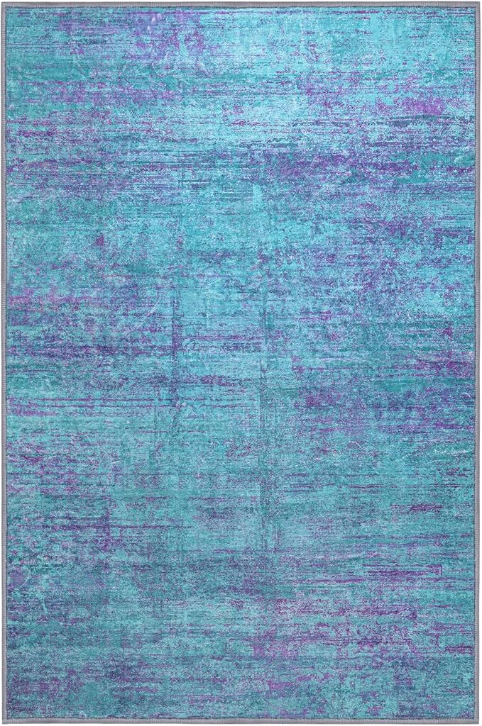 10x12 Abstract Area Rugs for Living Room, Modern Teal Purple Washable Indoor Rug for Bedroom, Soft Large Non-Slip Carpet for Dining Room Home Office Farmhouse Decor - Teal+Purple