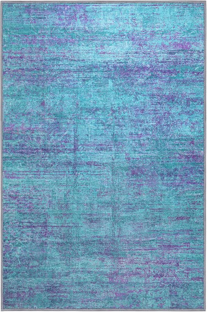 10x12 Abstract Area Rugs for Living Room, Modern Teal Purple Washable Indoor Rug for Bedroom, Soft Large Non-Slip Carpet for Dining Room Home Office Farmhouse Decor - Teal+Purple