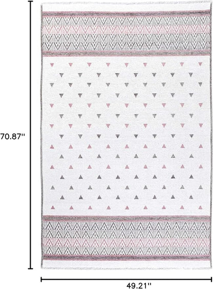 Alfa Rich 4x6 Mauve Gray Off White Washable Area Rugs for Living Room Bedroom Kitchen Decor Cotton