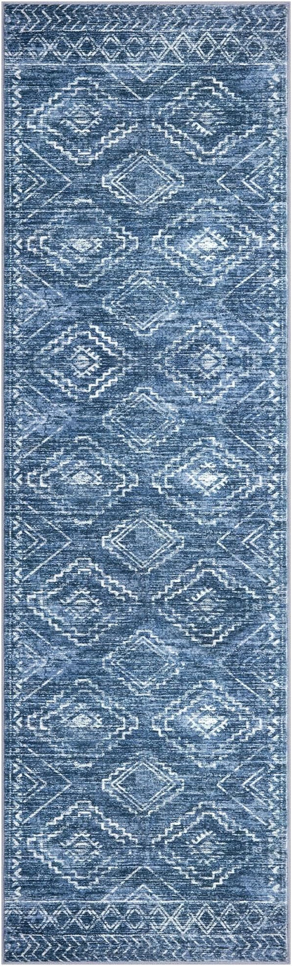 KILOCOCO Hallway Runner Rug 3x10 Runners for Hallways Washable Runner Rug Non Slip Rubber Backed Low-Pile Runners for Bedroom Kitchen Living Room Laundry Room Boho Rugs, Stonewashed Blue