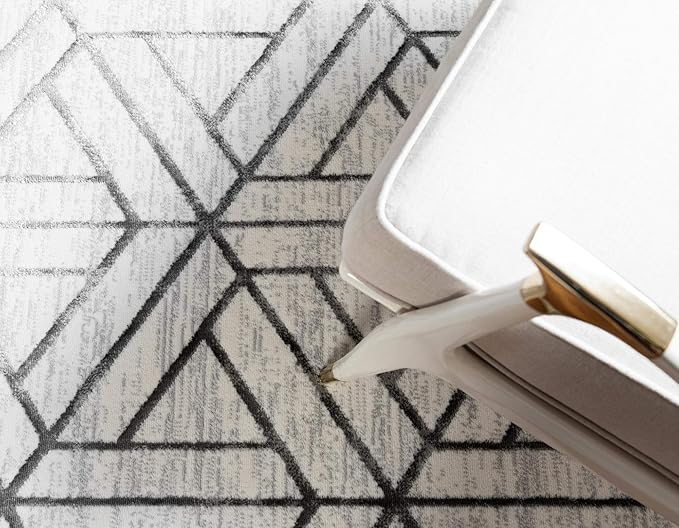 Rugs.com Lattice Trellis Collection Rug – 7' x 10' White Low-Pile Rug Perfect for Living Rooms, Large Dining Rooms, Open Floorplans