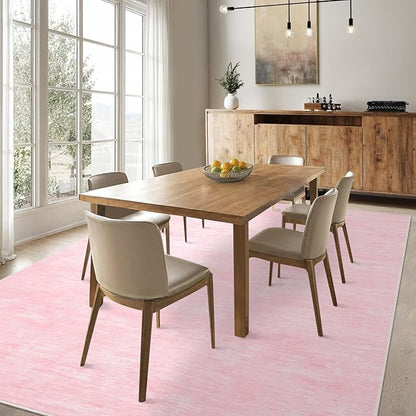 Garvee 8x10 Area Rug for Living Room Washable Kids Room Rug with Rubber Backing, Stain Resistant Modern Solid Rugs Non Shedding Low Pile Contemporary Carpet for Bedroom, Dining Room, Pink