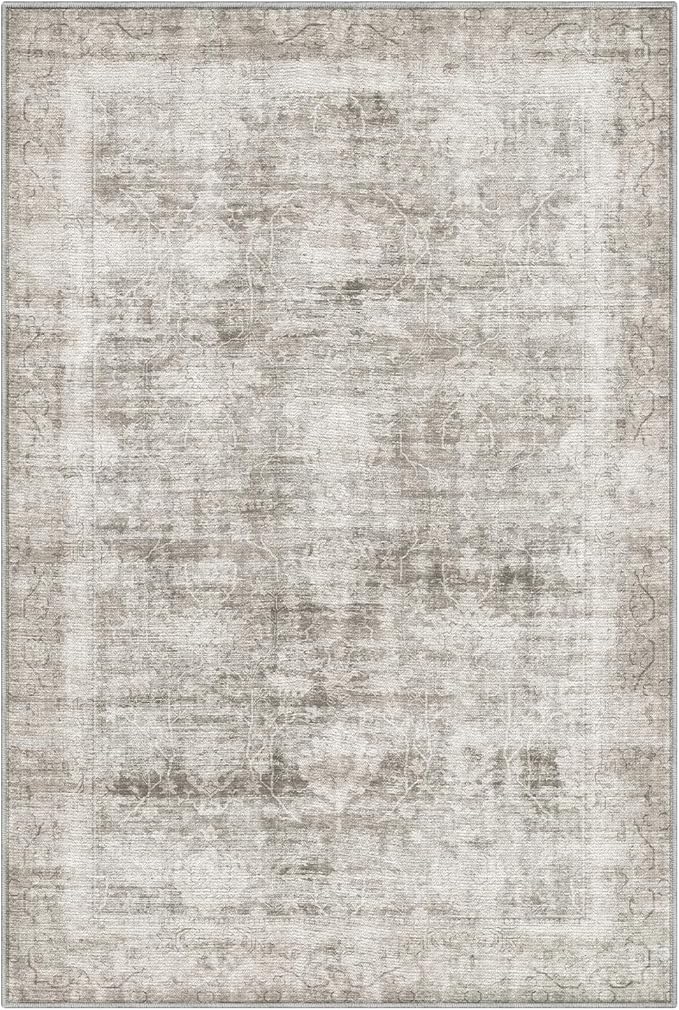 LUMI 8x10 Washable Area Rug for Living Room, Ultra Soft Modern Neutral Grey Rugs Non Slip with Rubber Backing, Low Profile, High Traffic, Stain Resistant Carpets, Ideal for Bedroom, Dining Room