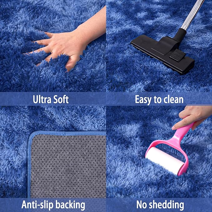 Fluffy Area Rugs for Living Room, Soft Shaggy Carpets for Living Room, Upgrade Anti-Skid Fuzzy Rugs for Kids' Room, Perfect Decor for Modern Home Tie Dye Blue 6x9 Feet