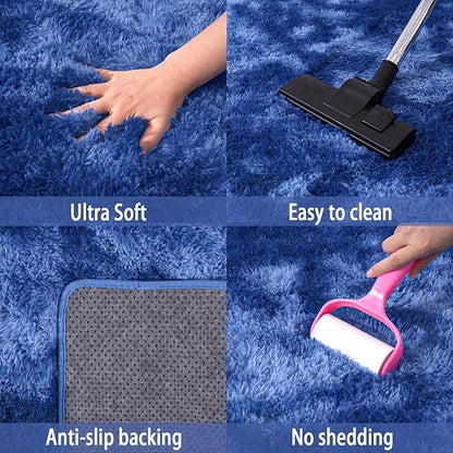 Fluffy Area Rugs for Living Room, Soft Shaggy Carpets for Living Room, Upgrade Anti-Skid Fuzzy Rugs for Kids' Room, Perfect Decor for Modern Home Tie Dye Blue 6x9 Feet
