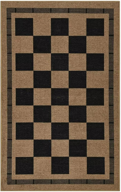 Vasofe Washable Small Entry Rug, 2x3 Checkered Jute Rugs Outdoor Indoor Front Door Mat, Non-Slip Bedroom Entrance Doorway Kitchen Mats, Plaid Farmhouse Porch Carpet, Black and Brown