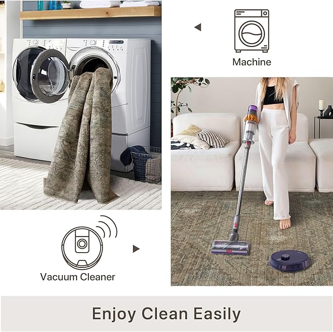 vivorug 6x9 Area Rugs, Ultra-Soft Washable Rug for Living Room Dinner Room Bedroom, Non-Slip Vintage Rug, Indoor Carpet Large Area Rug, Olive